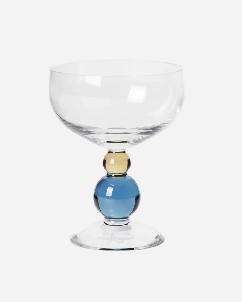 Clear glass with colorful beaded stem on a white background